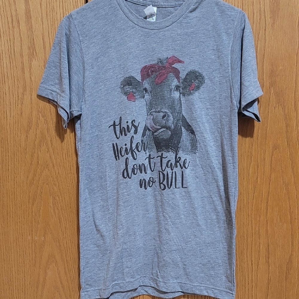 Tultex Gray Short Sleeve Tee with Cow Graphic